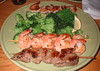 my meal - shrimp & beef skewers and broccoli