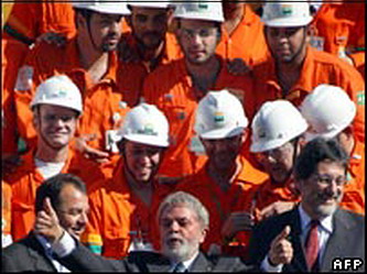 Brazil's Lula offers thumbs up to news of finding a monster oil field.