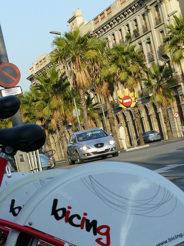 Bicing in Barcelona und Palmen