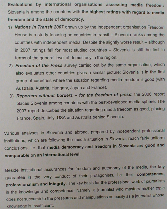 (www.vest.si) Sporočilo vladnega urada tujim novinarjem