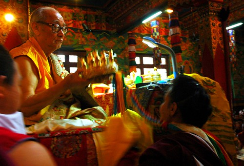 Dagchen Rinpoche accepts mandala offering from leader of Nepal Sangha, Lam Dre, at Tharlam Monastery in Nepal by Wonderlane
