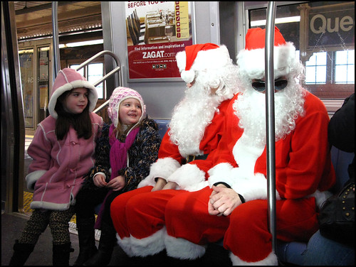 Santas on train