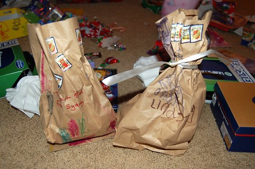 Gifts hand wrapped from Lindsey & Sydney