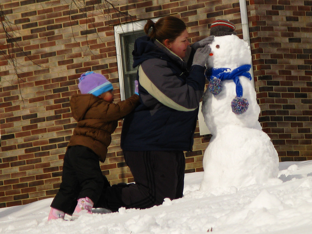 Mom, Child, and Snowman