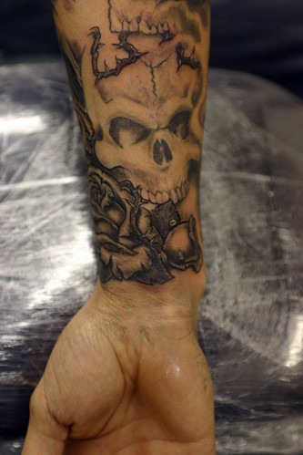 sleeve tattoo angels and demons. Angel, Demon & Roses Tattoo pt6
