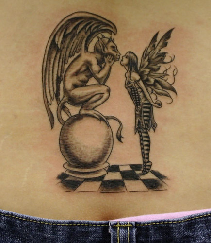 Kissin' Gargoyle and Fairie Tattoo. Tattooed at The Tattoo Studio, Crayford