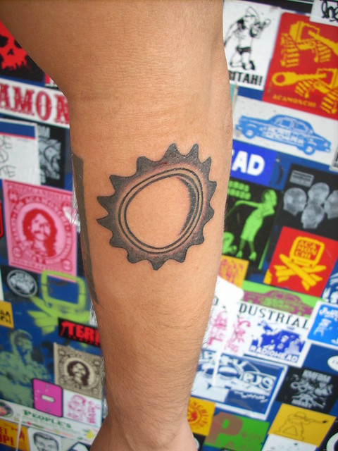 14 tooth cog, tattoo by Surge October 2007. Tattoo by Surge in San Diego, 