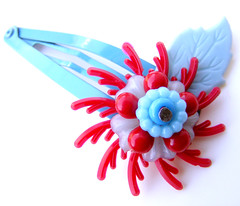 Red and Blue Vintage Flowers Barrette