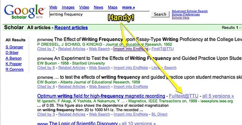 Handy options in Google Scholar for EndNote and Full Text location