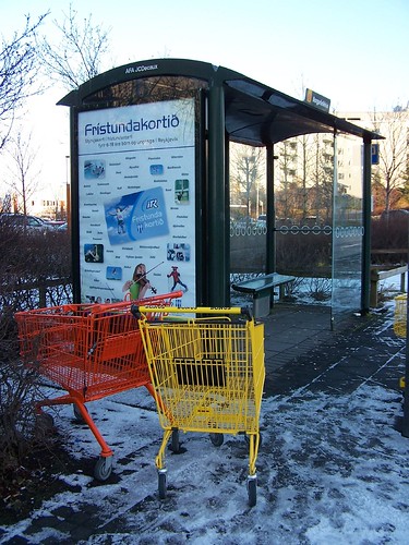 supermarket trolleys waiting for the bus