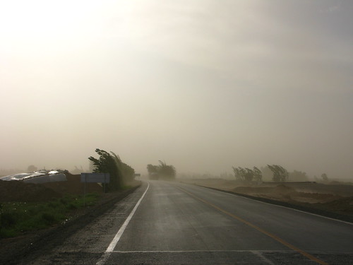 Beginnings of a fierce (way fun) sandstorm on my way to Shanshan, Xinjiang Province, China