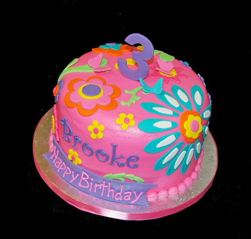 3rd birthday colorful floral patterned cake