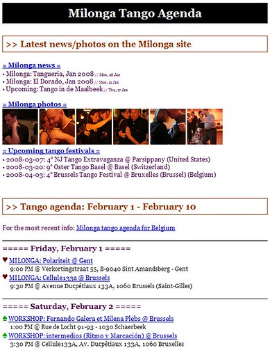 Milonga: Tango agenda newsletter