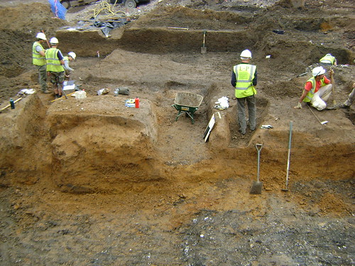 View north; David digging a Roman linear feature