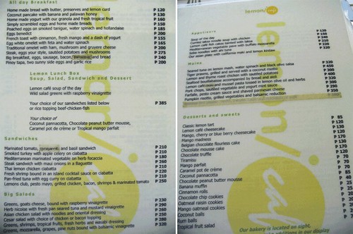 Boracay - Lemon(i)Cafe menu