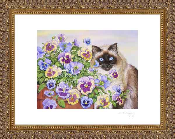 "Ragdoll and Pansies" by A E Ruffing, Ragdoll Cat Print