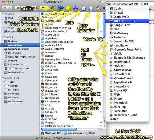 Quick launch applications in OS X Finder
