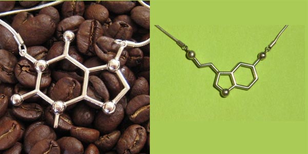 made with molecules, jewelry, caffeine, etsy, jewelry, chic and charming, seretonin