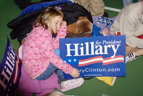 Emma got tired at the Hillary Rally