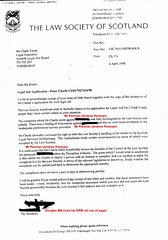 Douglas Mill letter to Scottish Legal Aid Board demanding legal aid be refused