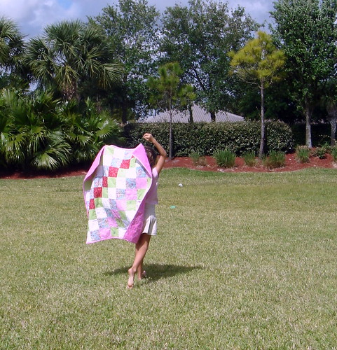 m running with girly patchwork quilt