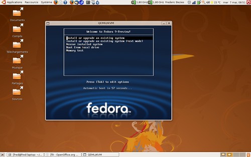 Ecran de démarrage d'installation de la Fedora 9