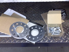 New 3 mm wheel spacer and 45 mm bolts ready to be fitted to the front of Jonny's Maserati Ghibli
