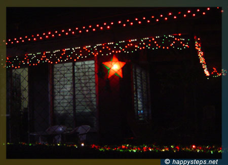 Christmas lights outside Uncle J's residence