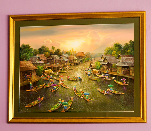 Painting of Thai scene with boats from Windang Thai Gardens restaurant