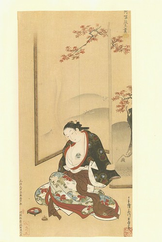 Una dama perfumando su ropa -artista Chôki Miyagawa