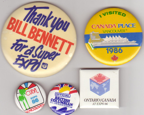 A series of buttons from Expo '86