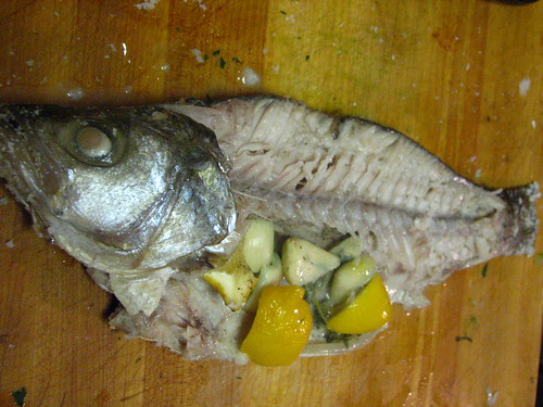 Whole Snapper In Process of Being Fileted
