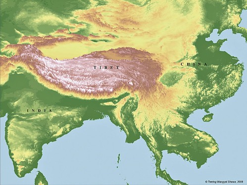 Satellite relief map of Tibet
