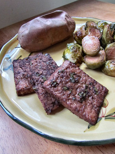 Tempeh with Brussels Sprouts and Sweet Potato