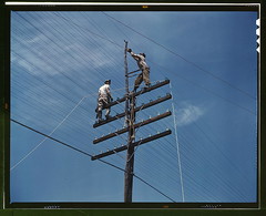 [Men working on telephone lines, probably near a TVA dam hydroelectric plant]  (LOC)