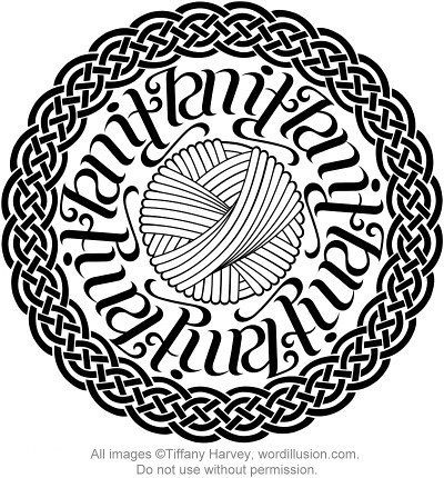 A custom ambigram of the words "knit" and "purl", created for a tattoo 