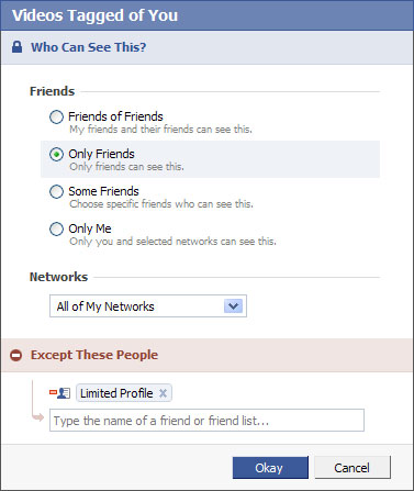 Facebook privacy with friend lists