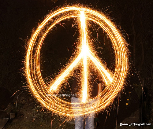 peace sign with sparklers