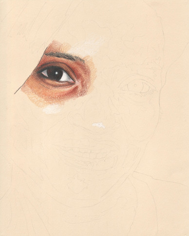 In progress scan of a colored pencil drawing.