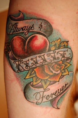 Heart and roses banner tattoo always and forever No it's not a good use 