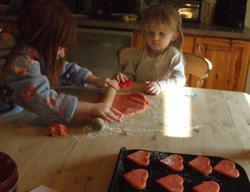 Making our pink valentines cookies