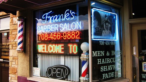 Frank's Barber Shop on Grand Avenue. Elmwood Park Illinois USA.  May 2011. by Eddie from Chicago