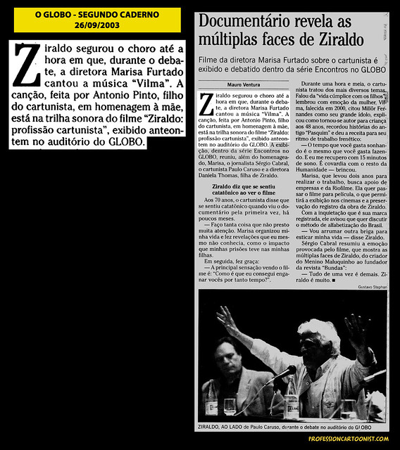 "Documentário revela as múltiplas faces de Ziraldo" - O Globo - 26/09/2003