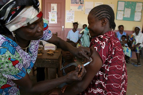 Women receiving the jab at the Pissa health centre