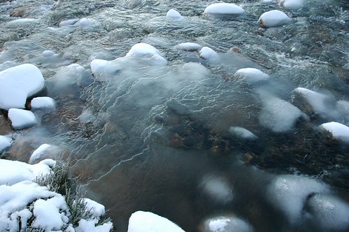 Snow topped stones in icy Luibeg burn