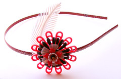 Red, Black and White Vintage Flowers Headband