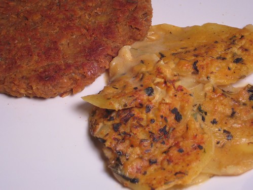 chickpea cutlets and herb-scalloped potatoes