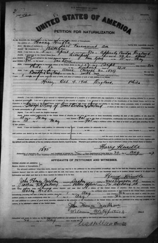 Petition for Naturalization (Naturalisation Record) Harry Hindle 20 Aug 1917