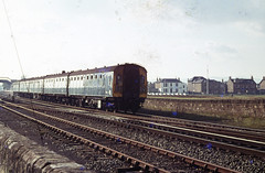 Class 126 departs Prestwick for Glasgow Central mid 1970s.  I. Middleditch collection