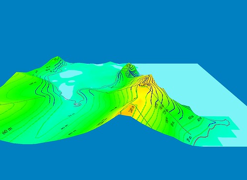 Rapa Iti - EEVS Map with Redigitized Contours Draped over SRTM Image with 3D Effect NE Coast (1-10,000)